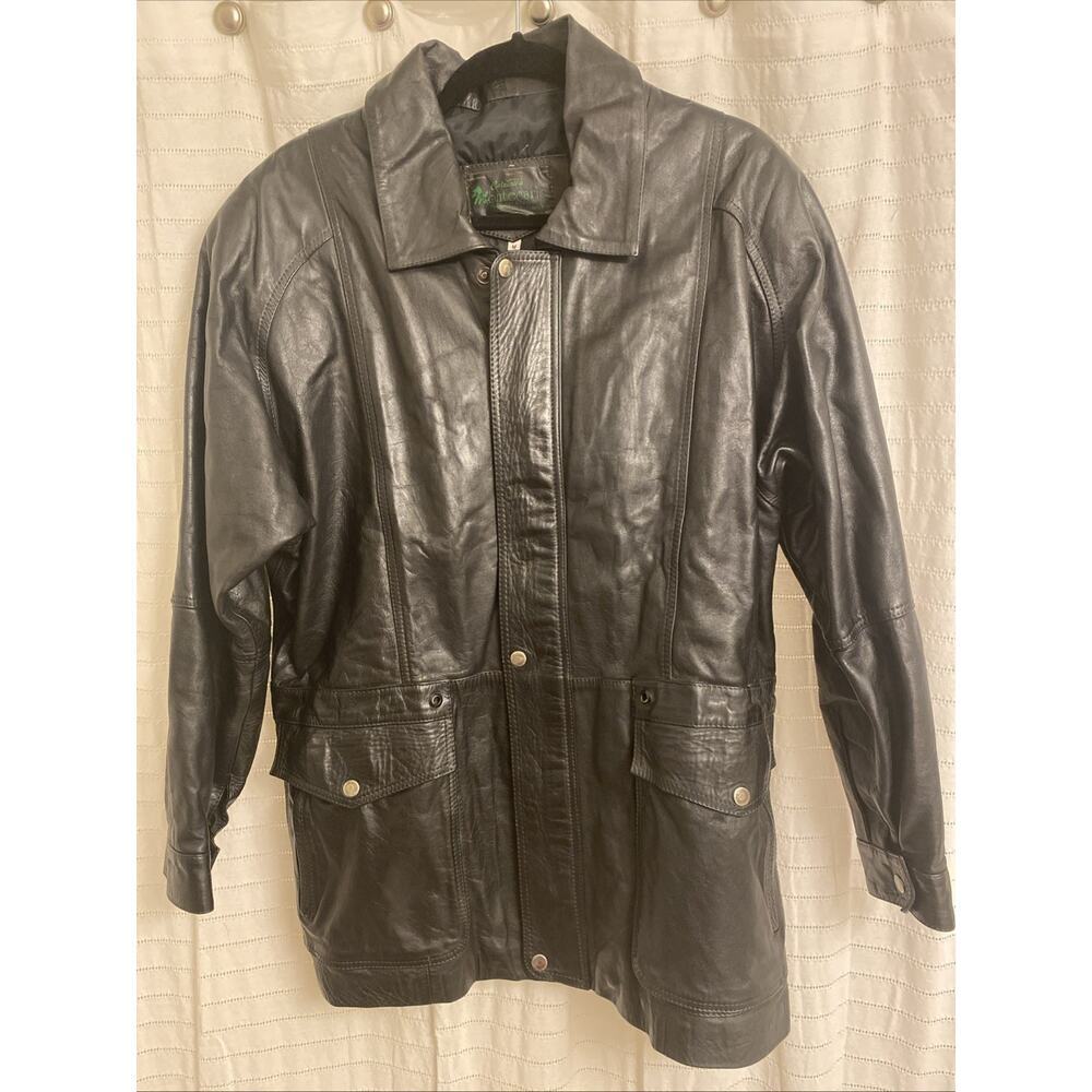 Monte Carlo Black Leather Full Zip Men’s Jacket Pockets Medium